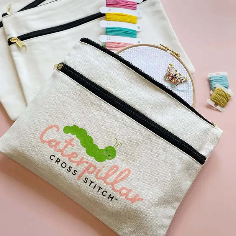 Caterpillar Cross Stitch | Double Pocket Project bag