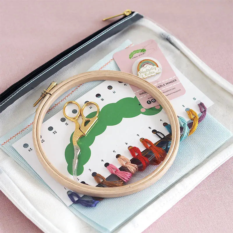 Caterpillar Cross Stitch | Double Pocket Project bag