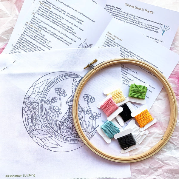 Cinnamon Stitching | Celestial Hare Embroidery kit