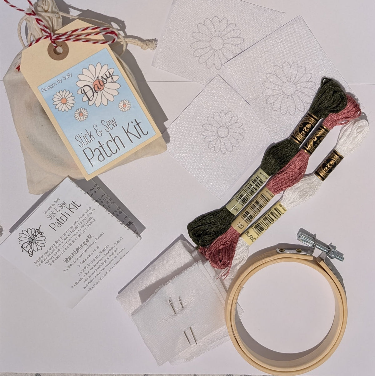 Designs by Sally | Stick and Stitch Daisy Patch and Repair Embroidery kit
