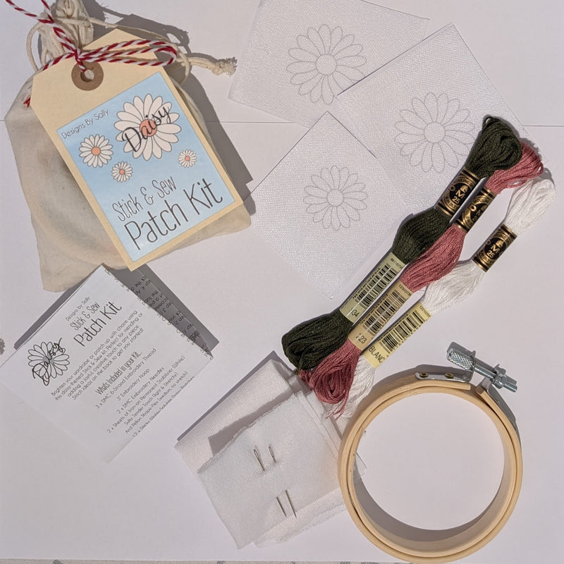 Designs by Sally | Stick and Stitch Daisy Patch and Repair Embroidery kit